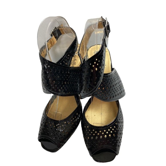 Seychelles Sandals Anthropologie Black Laser Cut Cross Strap Heels Womens 8.5M - Picture 3 of 10